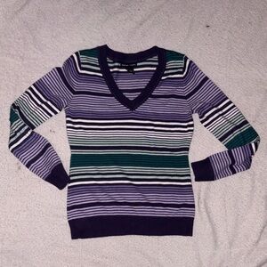 New York & Company Multicolor Striped V-Neck Sweater